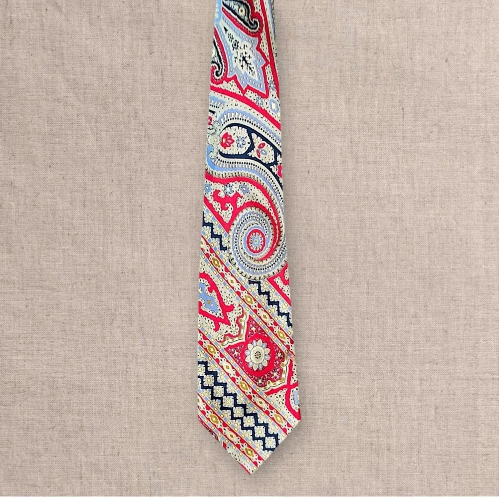 Jacques Fath Silk Paisley Tie Mens Red Blue Classic Pattern Designer